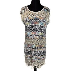 NEW Baciano Crochet Sweater Tank Dress Women Sz M Colorful Fringe Boho Festival